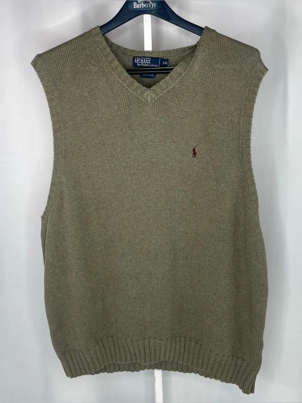 Vintage Polo Ralph Lauren Sweater Vest cotton Mens XXL Olive Green burgundy Pony